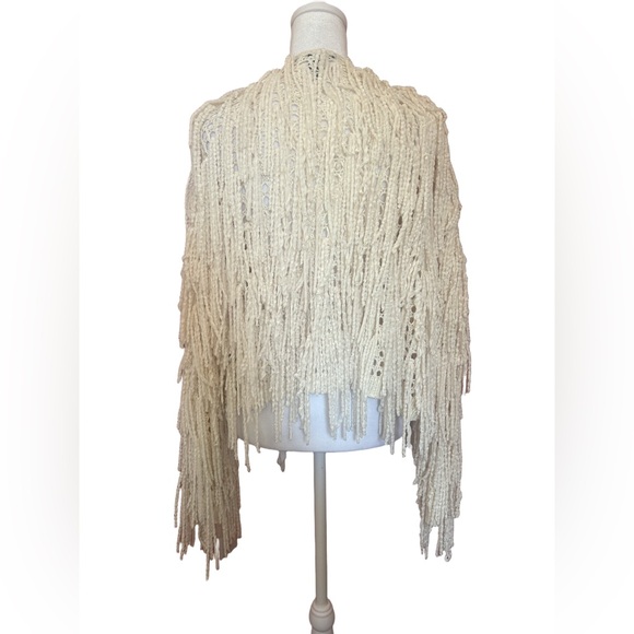 Shaggy bohemian fringe open front cream oversized cardigan sweater bold hippy S - Picture 4 of 6